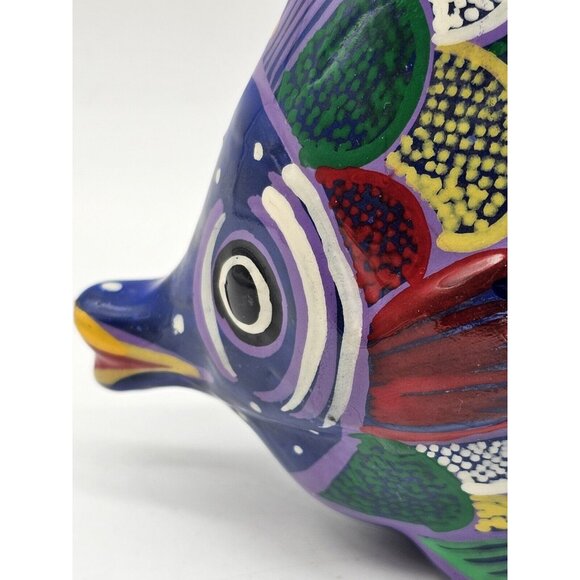 Hand Painted Terracotta Tropical Angel Fish Folk Art Mexican - Picture 4 of 11